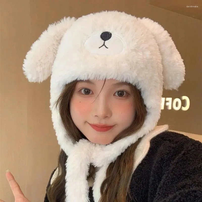 Berets Fluffy Cartoon Plush Hat Cute Long Ears Thickened Winter Beanie All-match Ear Protection Warm