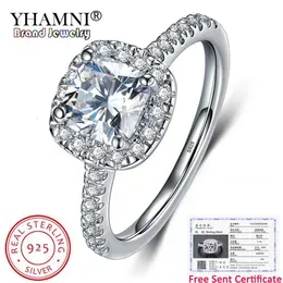 YHAMNI Sent Certificate Luxury 10%% Original 925 Silver 8 8mm 2 Carat Square Crystal Zirconia Diamond Wedding Rings for Women206t
