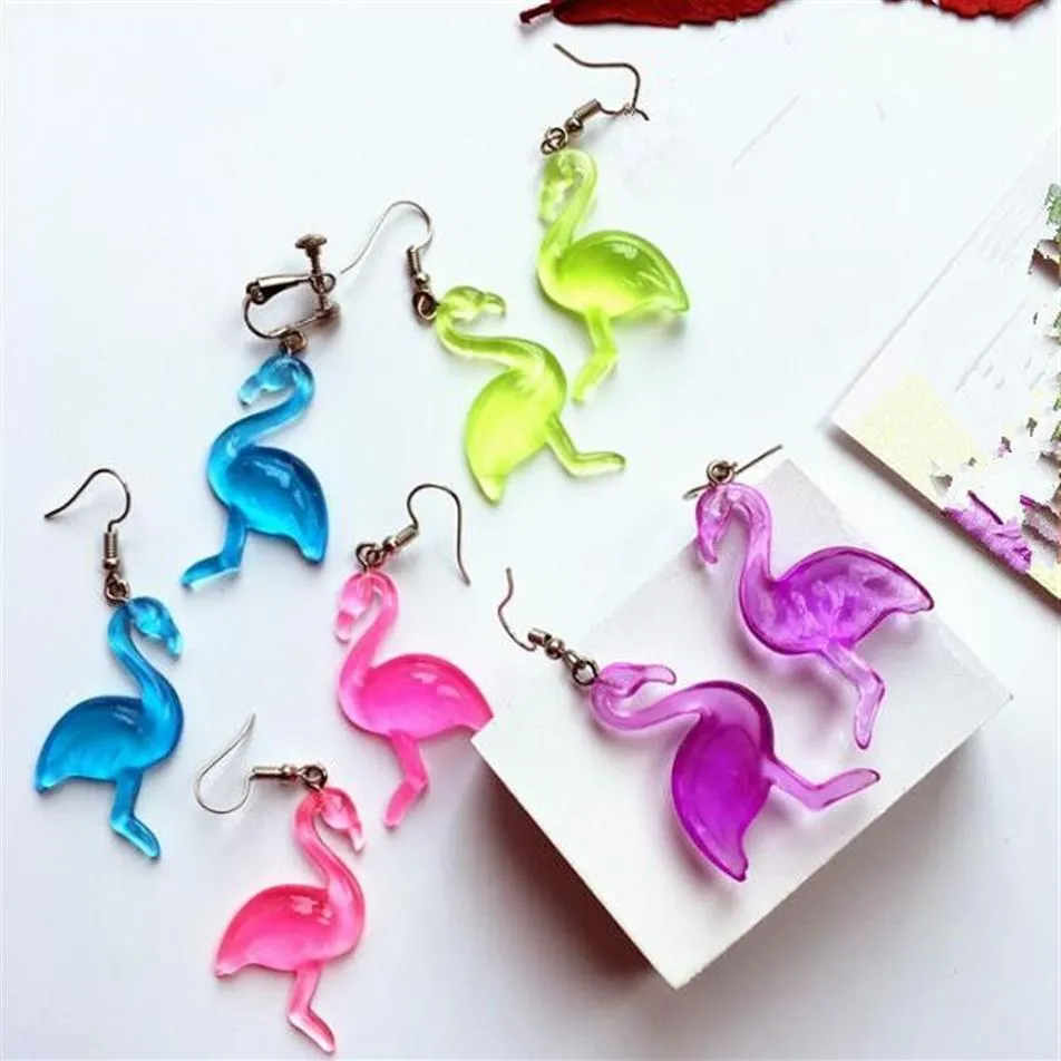 Lovely Resin Transparent Flamingo Dangle Earrings for Women Lady Cute Animal Earring Brincos 4 Colors Fashion Jewelry212k