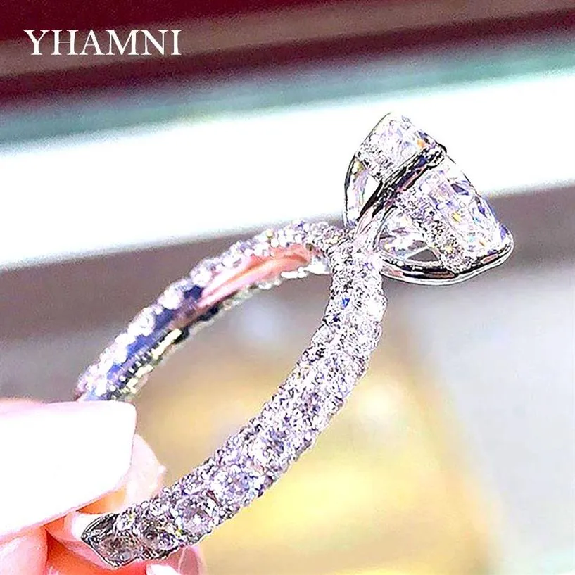 Yhamni Original Real Solid 925 Silver Ring Round Oval Cz Diamant Engagement Wedding Band Jewelry for Women YZR591243K