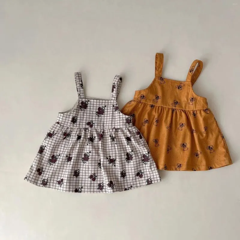 Девушка платья 0-3Y Kids Flower Pattern Prate Press Baby Fashion Outwear Outwear Supenders Girl