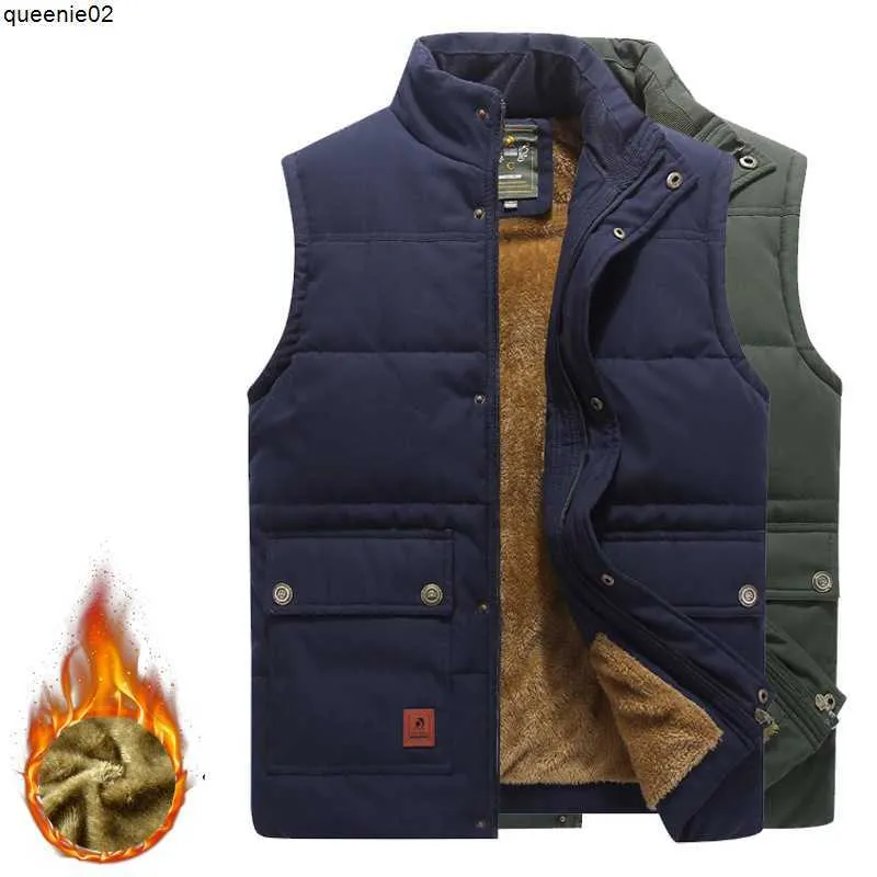 Men's Vests and old men's Plush waistcoat with stand collar thick suit loose vest sleeveless thermal jacket