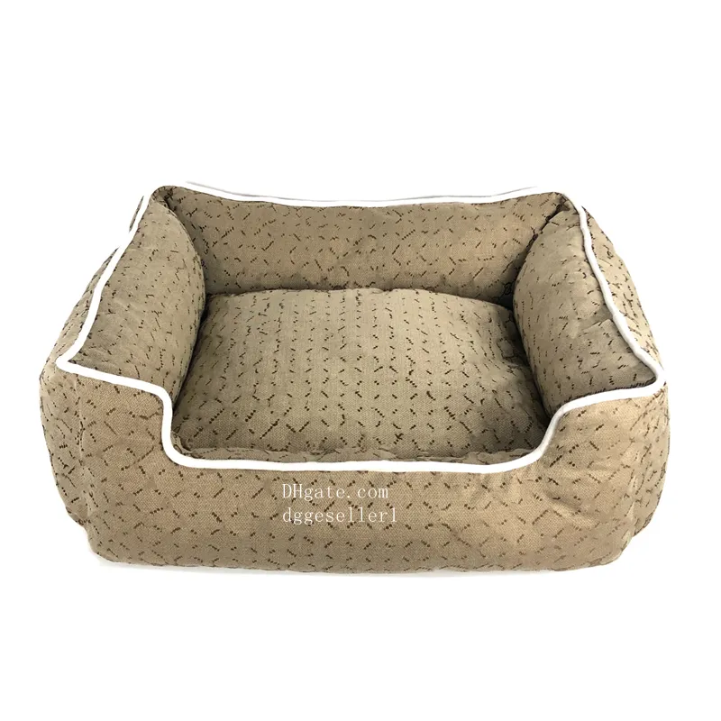 Designer Pet Kennel Rectangle Dog Bed For Small Dogs Soving Dog Soffa Beds With Classic Letter Mönster Icke-halkbotten Bottom Bortable Soft Pets Cuddler Khaki Small M11