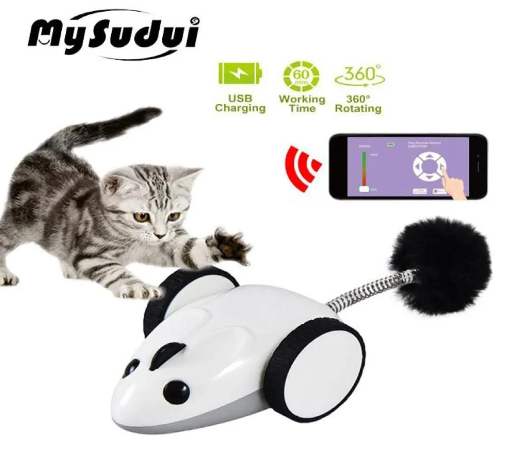 Bluetooth -app Remote Control Pet Cat Toy Mouse Feather Interactive Wireless Electric Catch Moving Mouse speelgoed voor CAT USB -oplaad L9252192