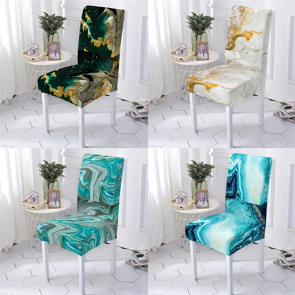 Marmurowy w stylu jadalni okładka krzesło Okładki kuchenne dla krzeseł wzór marmurku
