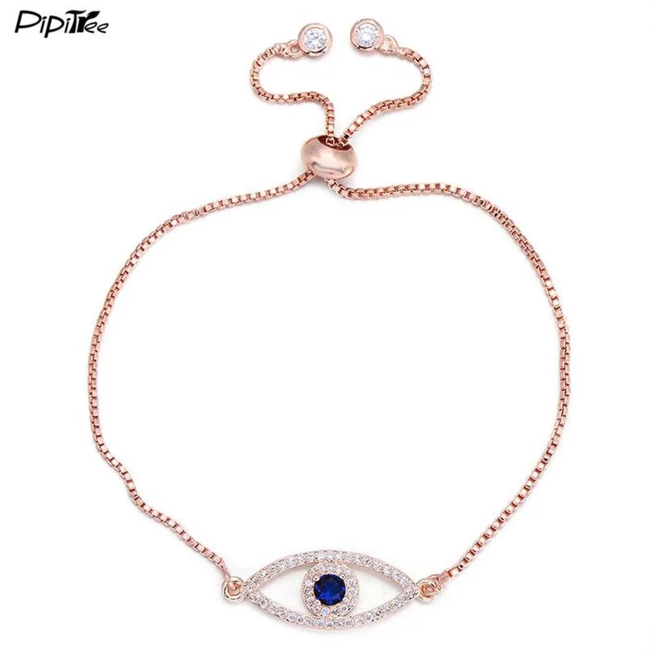 Charm Bilezikler Pipitree Parlak Mavi Zirkon Bilezik Femme Gümüş Altın Renk Bakır Zinciri Bağlantı Kadın Bangles Jewelry238J