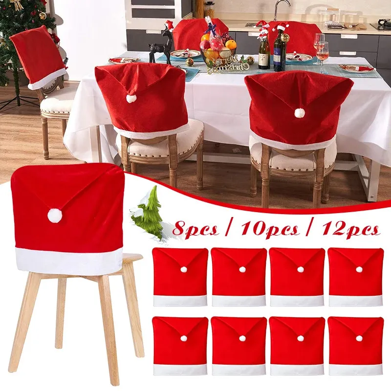 Weihnachtsstuhl Cover Santa Hat Back Cover für Weihnachten Tisch Urlaub Festliche Party Esszimmer Dekoration Navidad Noel 231222