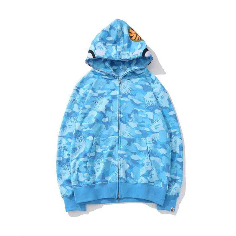 Erkek Tasarımcı Hoodies Sokak Giyim Köpekbalığı Hoodie Bapes Desen Kamuflaj Ceketleri Sweatshirt Sweatshirt Sakin Kazanlar Aktif Klasik Klasik Çift fermuar H MJY1