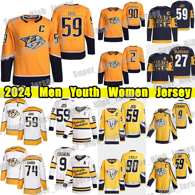 # 59 Roman Josi Hockey Jersey # 90 Ryan O'Reilly Filip Forsberg JuUse Saros Ryan McDonagh Trenin Colton Sissons Gustav Nyquist Luke Schenn Custom Men Youth Women Jerseys