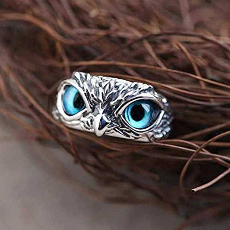 Devil's Eye Owl Ring Creatieve overdrijving Dierliefhebbers Mond verstelbare ring