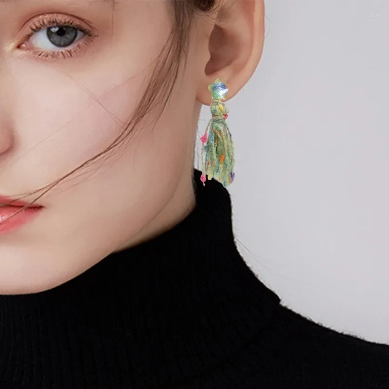 Stud Earrings Pink/Green Tassels Star Woolen Yarn Woven Ear Drop Colorful Earwear Ornament For Women