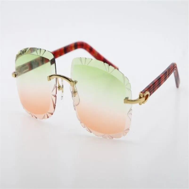 NEW Selling Rimless Sunglasses diamond Cut 3524012-B Marble Red Plank glasses male and female Fashion Metal Glasses Unisex 18K Gol210J