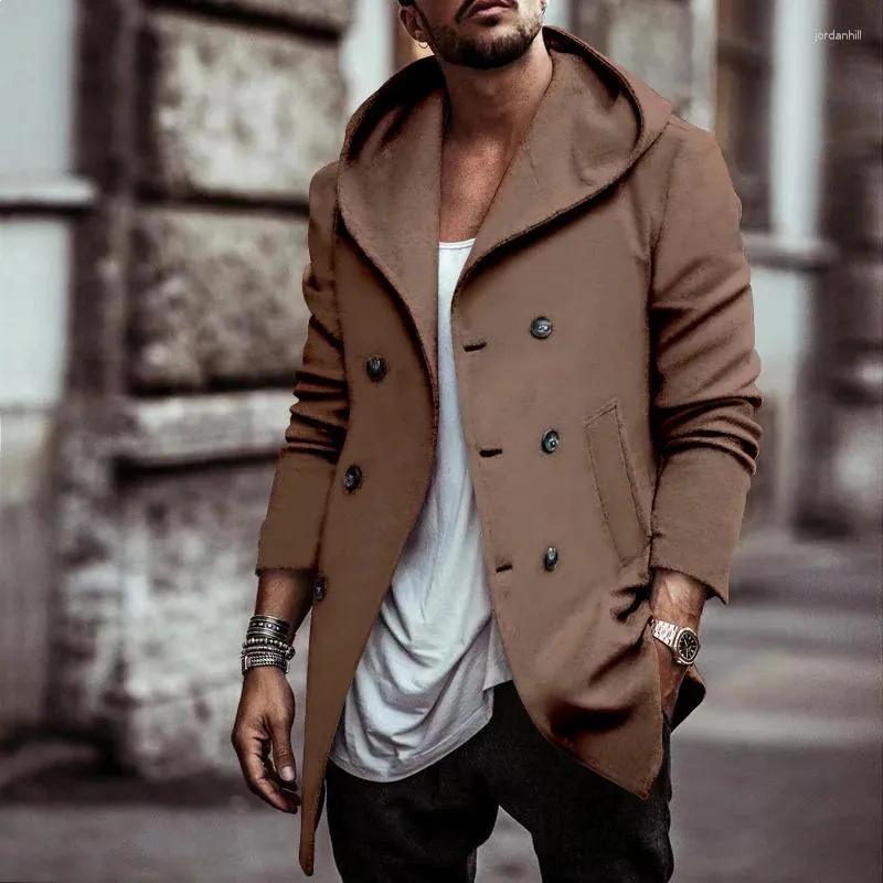 Long Wool Coats Mens Long Pea Coat With Hood Men's Wool Trench