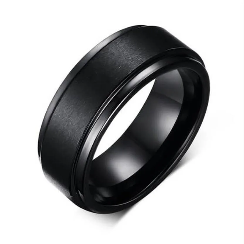 Anneaux pour hommes Basic Band de mariage 8 mm Black Pure Tungsten en carbure de fiançailles pour hommes