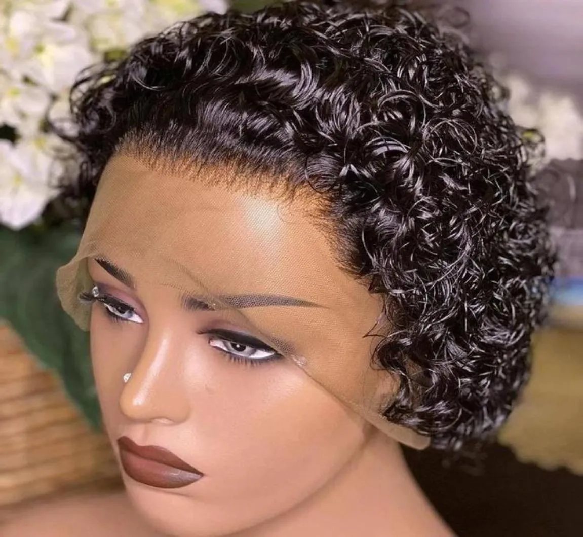 Lace Wigs Curly Short Bob Pixie Cut Peruvian Human Hair Wig For Black Women Density 150 Water Wave Remy Virgin8648550