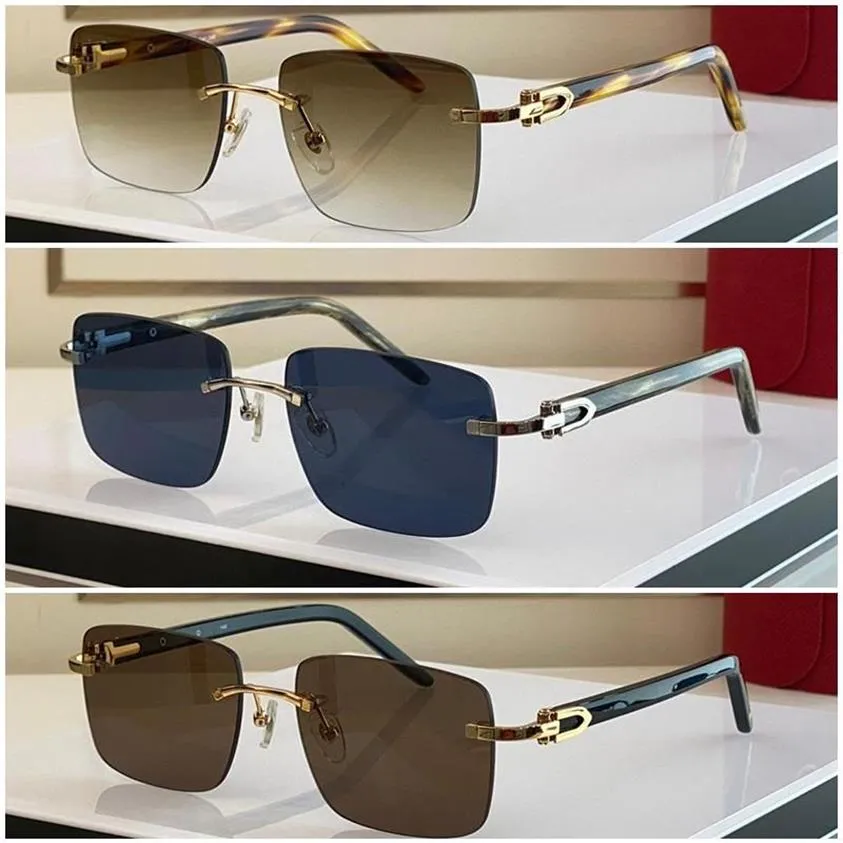 Retro Designer Women Sunglasses Rectangle Goggle gold Frame Carti Mens Buffalo Horn Sun Glasses Black grey Clear Glasses UV400 Fem203x