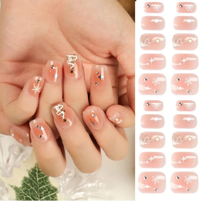 Valse nagels 24 stks kerstnagelpers op tips sneeuwvlok korte nep draagbare ballerina acryl kunstmatige full