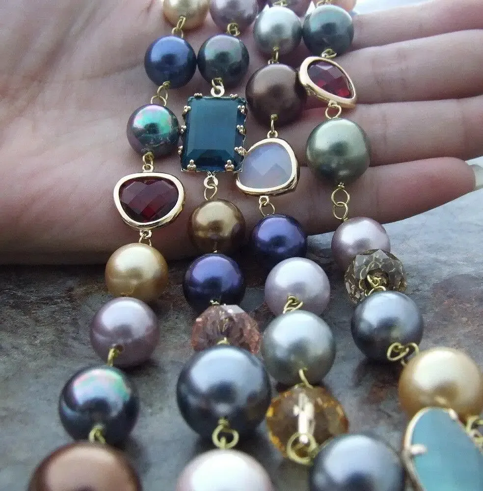 47 "Multi -Farb -Rundseeschalen -Perle Kristall langer Halskette Mode schöne Mädchen Frauen Geschenk 231222
