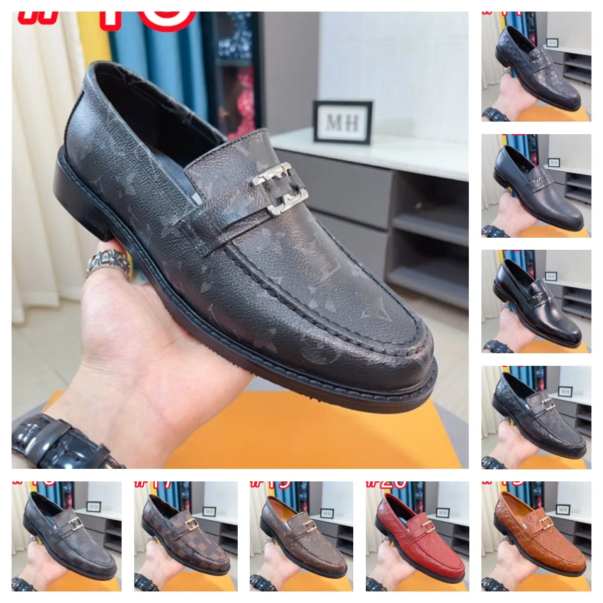 40model Luxuoso sapatos de couro masculino de superfície lisa Button Metal Sapatos artesanais Definir sapatos casuais confortáveis ​​sapatos de casamento masculinos