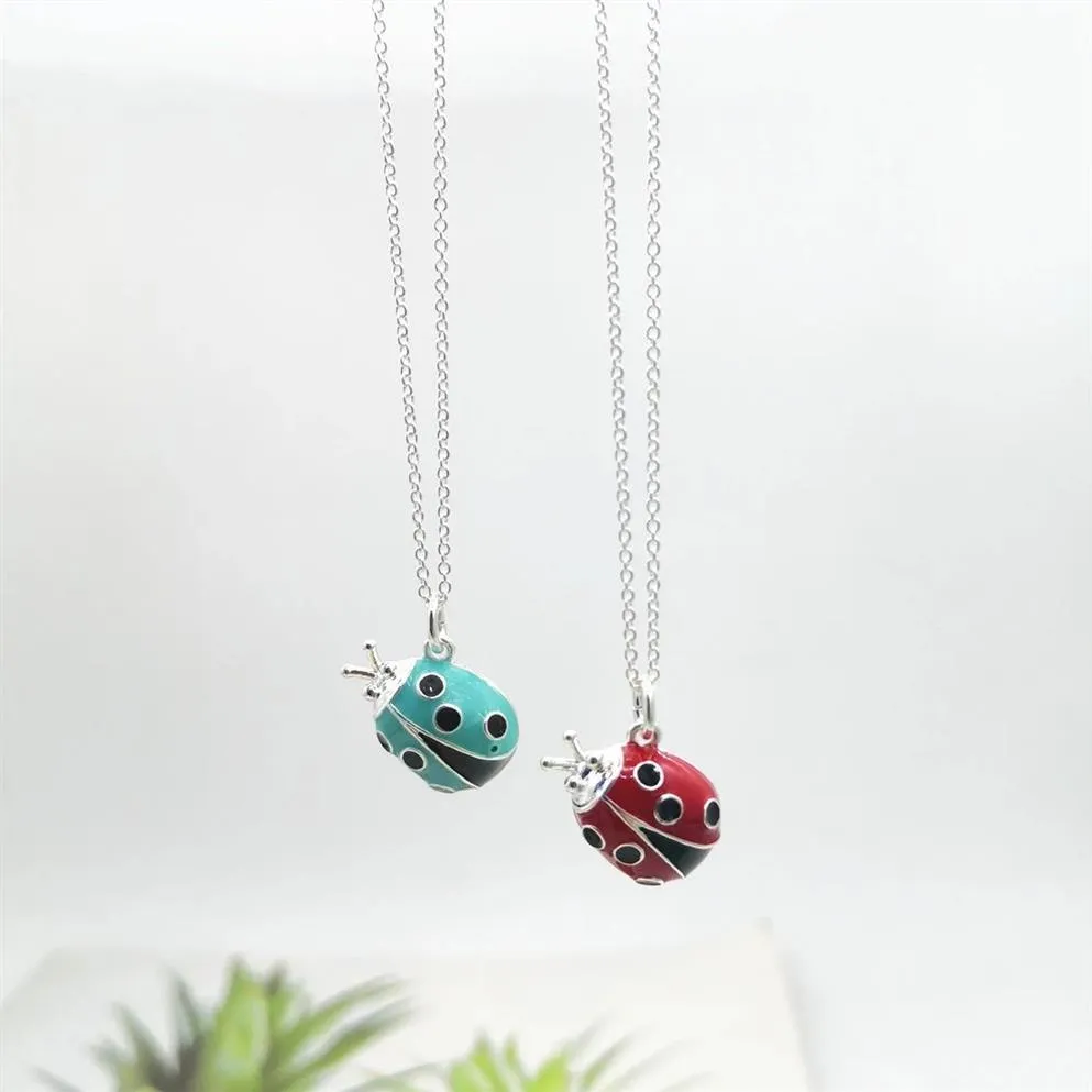Sterling Silver 925 Classic Fashion Exclusive Blue Beetle Pendant Ladies Necklace Ladybug Neckor Jewelry215L
