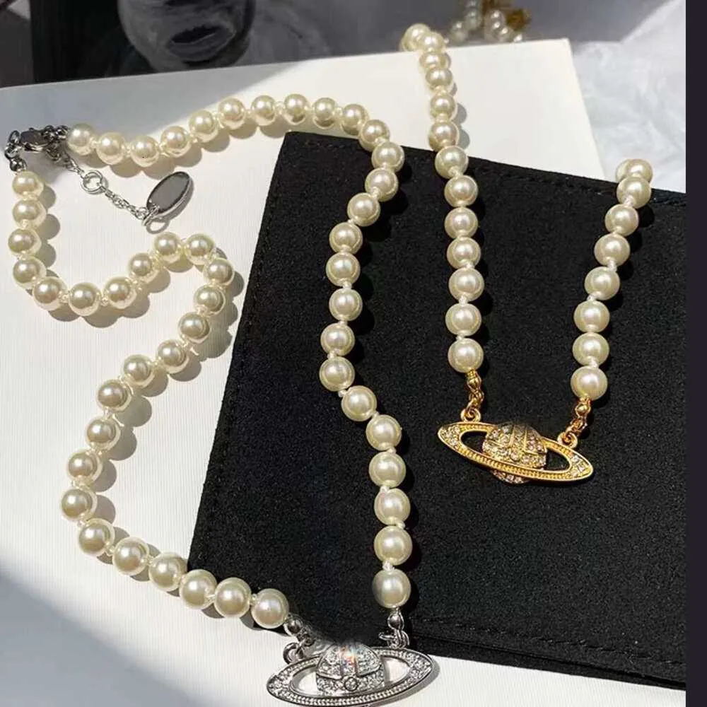 Gold silver pendant saturn necklace white pearl designer jewelry for woman luxury necklaces fashion one row beads 16ich length famous cjewler PL30