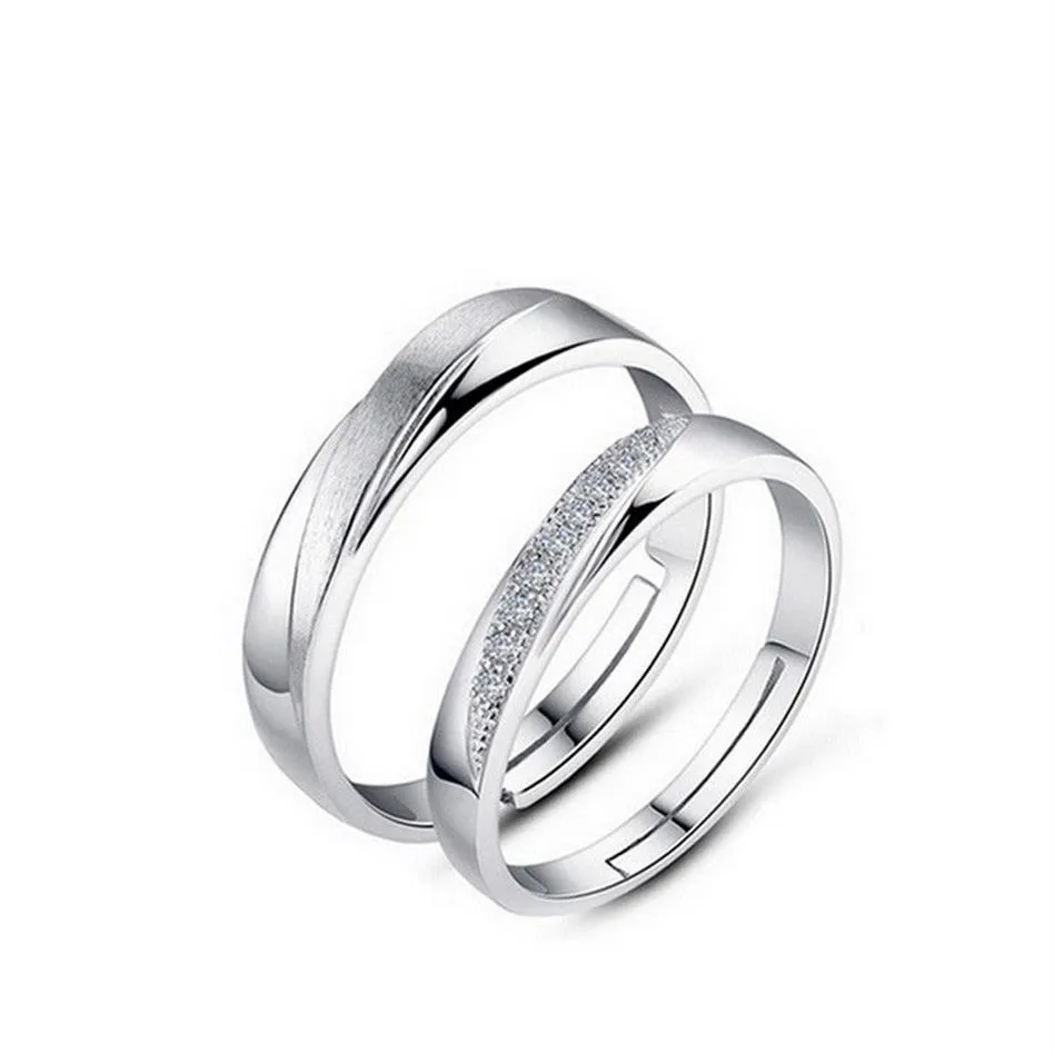 Yeni Katı 925 Sterling Gümüş Çift Yüzük Kadınlar İçin Erkekler Düğün Nişan Ayarlanabilir Yüzükler Band Yeni Yüzük Takı N21295V