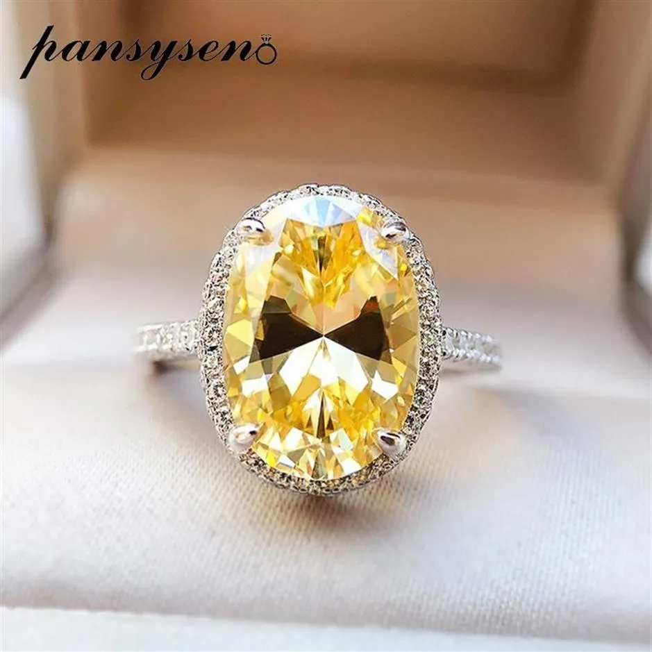 100% 925 argent sterling ovale coupe citrine simulée diamants de Moissanite Ring Women Wedding Party Fine bijoux entier Cluster Ri2448