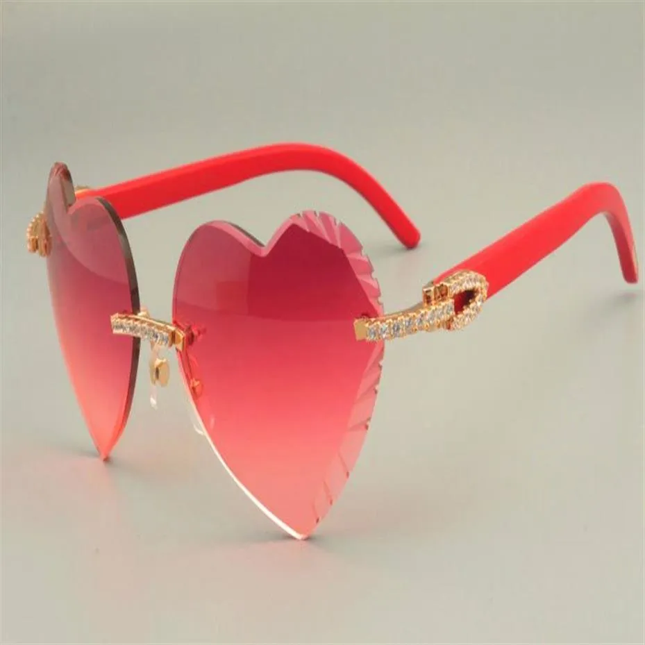 2019 Hjärtformade snidade solglasögon Fashion Diamond Series Natural Red Wood Temple Solglasögon 8300686-A STORLEK 58-1329D