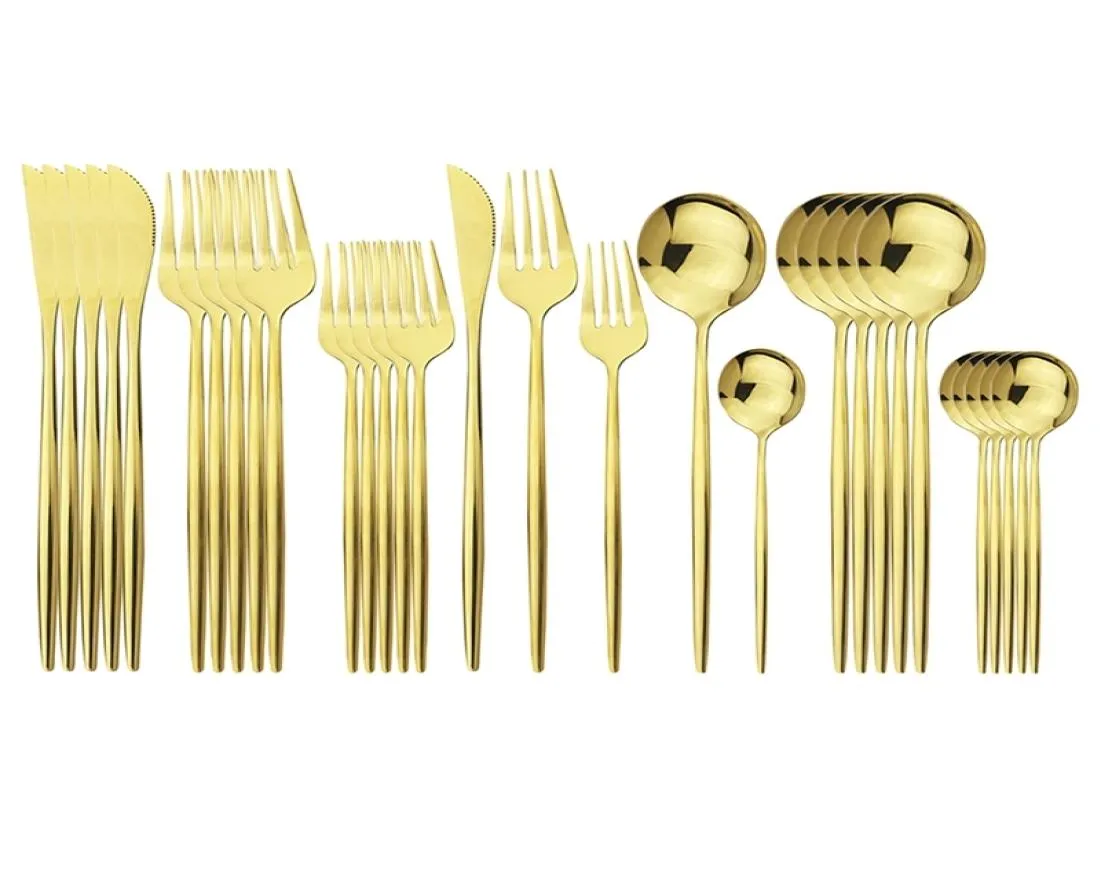 30pcs Gold Coudlery 1810 en acier inoxydable Dîne de couteau Dessert Fork Spoon Dinner Sargetware Kitchen Table Volet Set 2011281769281