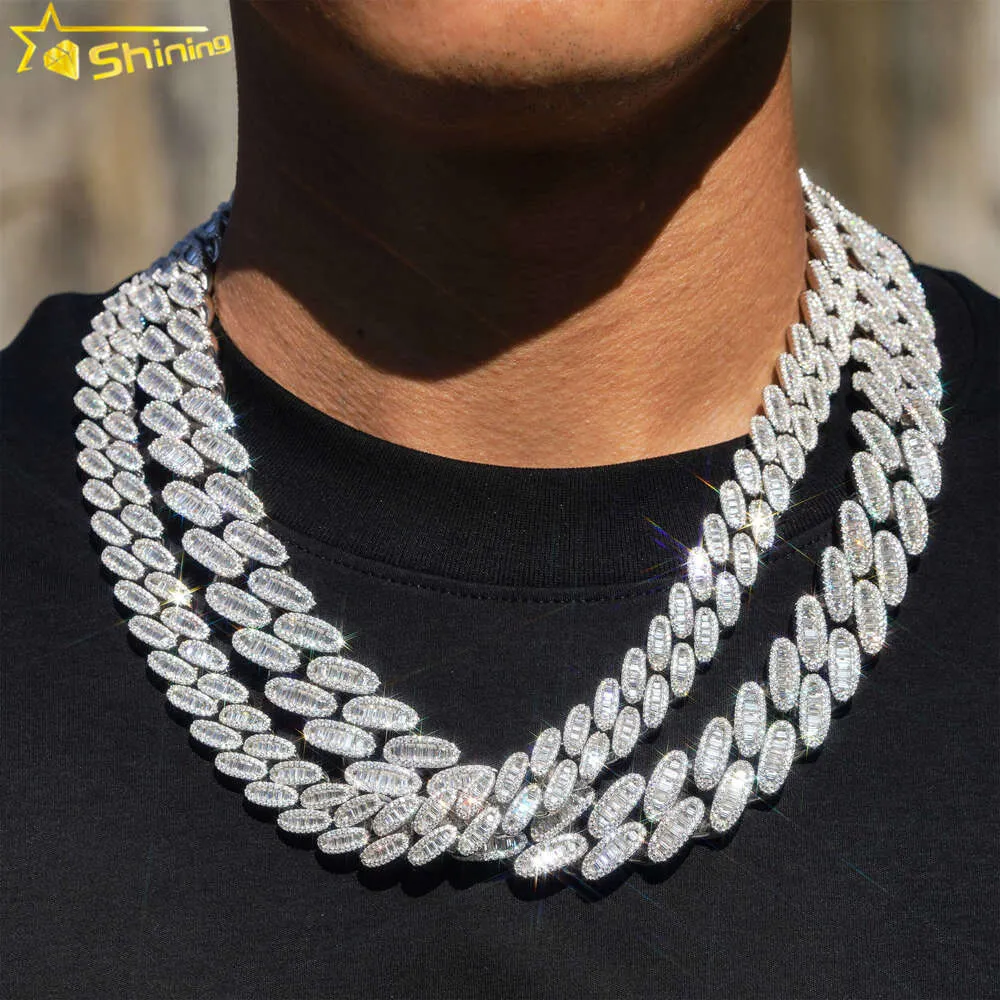 Lüks Tasarım 18mm Moissanit Takı 925 STERLING Gümüş Hip Hop Buzlu Baget Diamond VVS Küba Bağlantı Zinciri