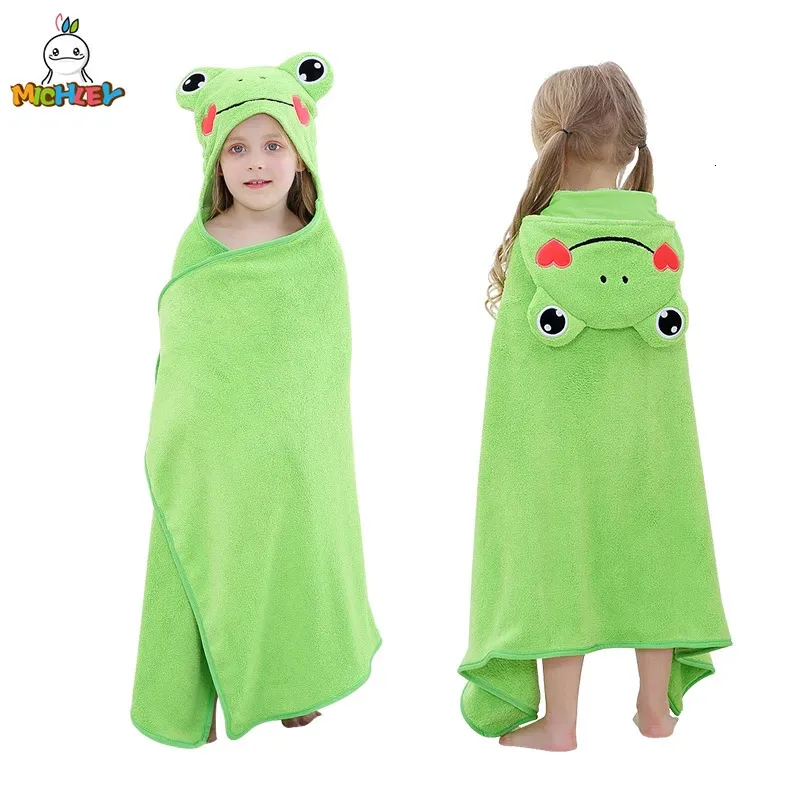 Michley Cute Frog Toddler z kapturem ręczniki dla niemowląt super miękki szlafrok prysznic ciepły śpiący koc dla chłopców dziewczynki 09t 231222