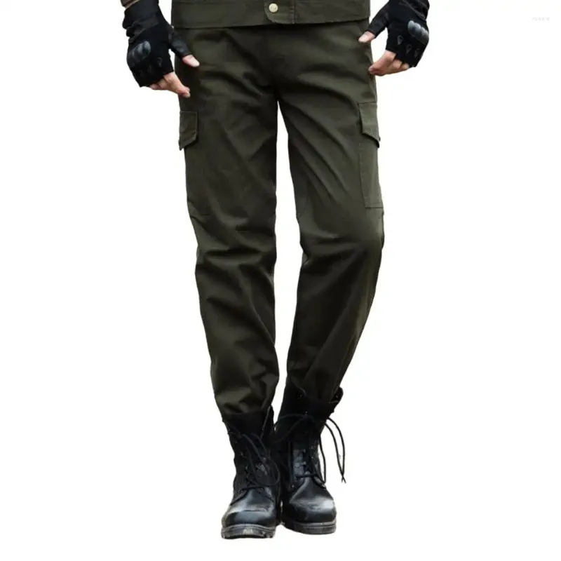Men's Pants Solid Color Durable Outdoor Cargo With Breathable Fabric Multiple Pockets For Camping Training Reinforced