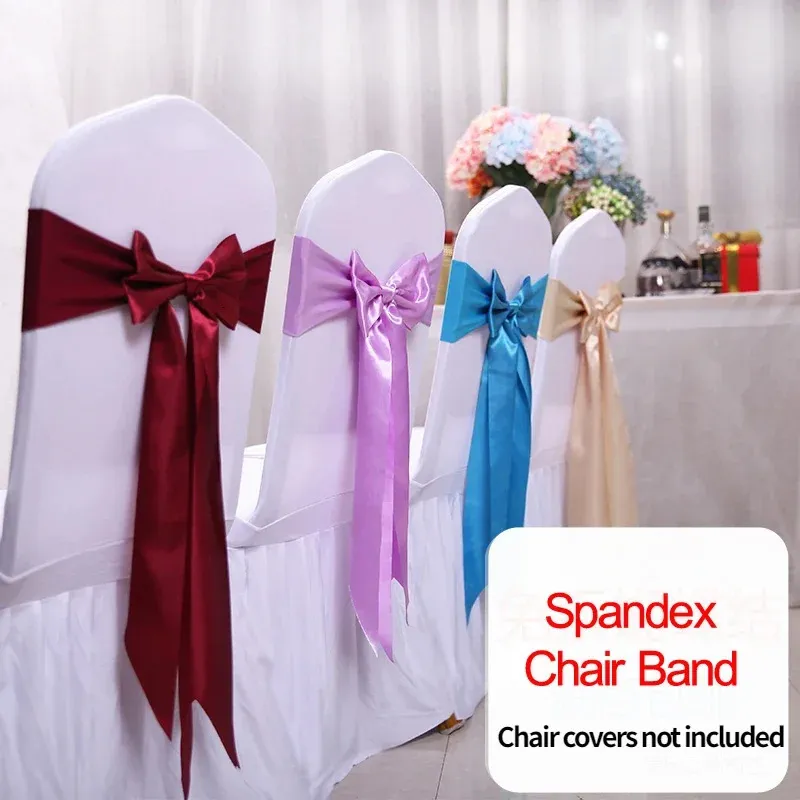 25 stcs satijn spandex stoel cover band linten linten backs voor feest banket decor bruiloft decoratie knoop sjerp 231222