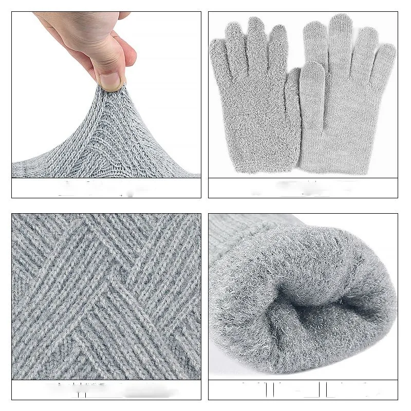 Cashmere Wool Knitted Gloves Autumn Winter Thick Warm Gloves Plush Inside Solid Mittens For Mobile Phone Tablet Pad