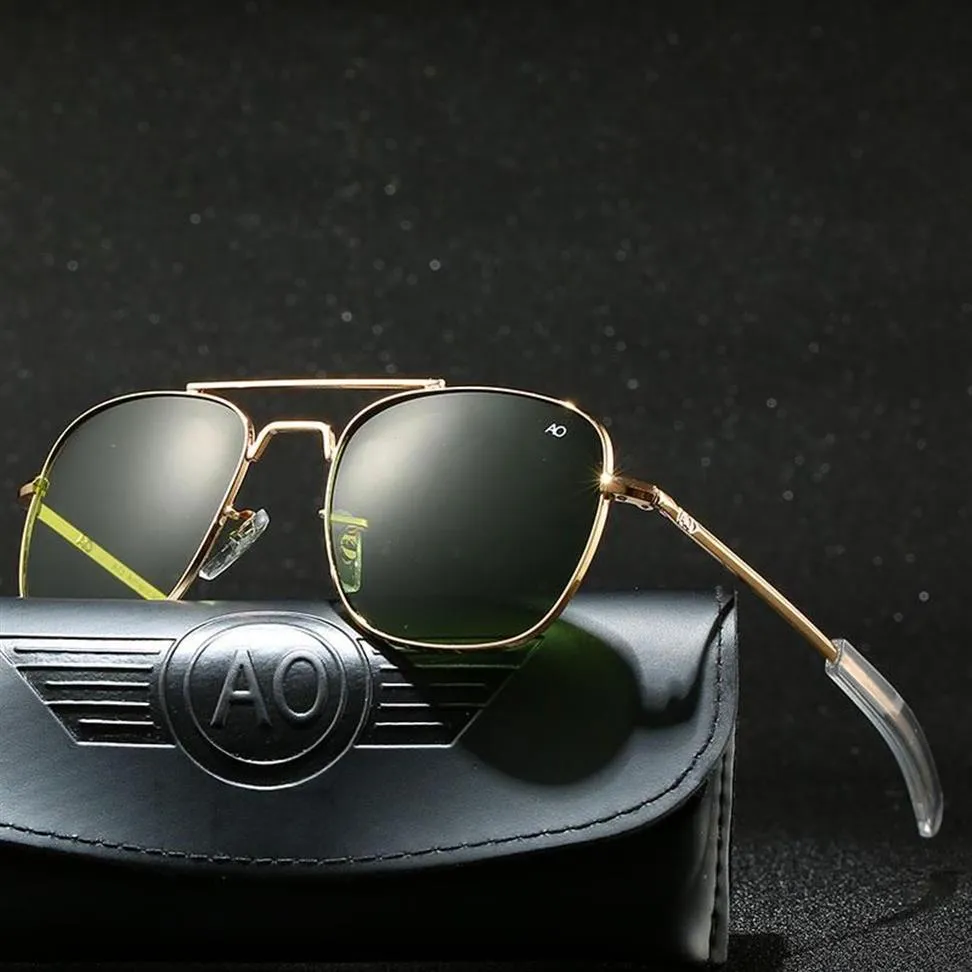 Gafas de sol con Case Aviation Ao Men Diseñador Gafas Sol para el ejército estadounidense Militar Military Glass lente Carton268m