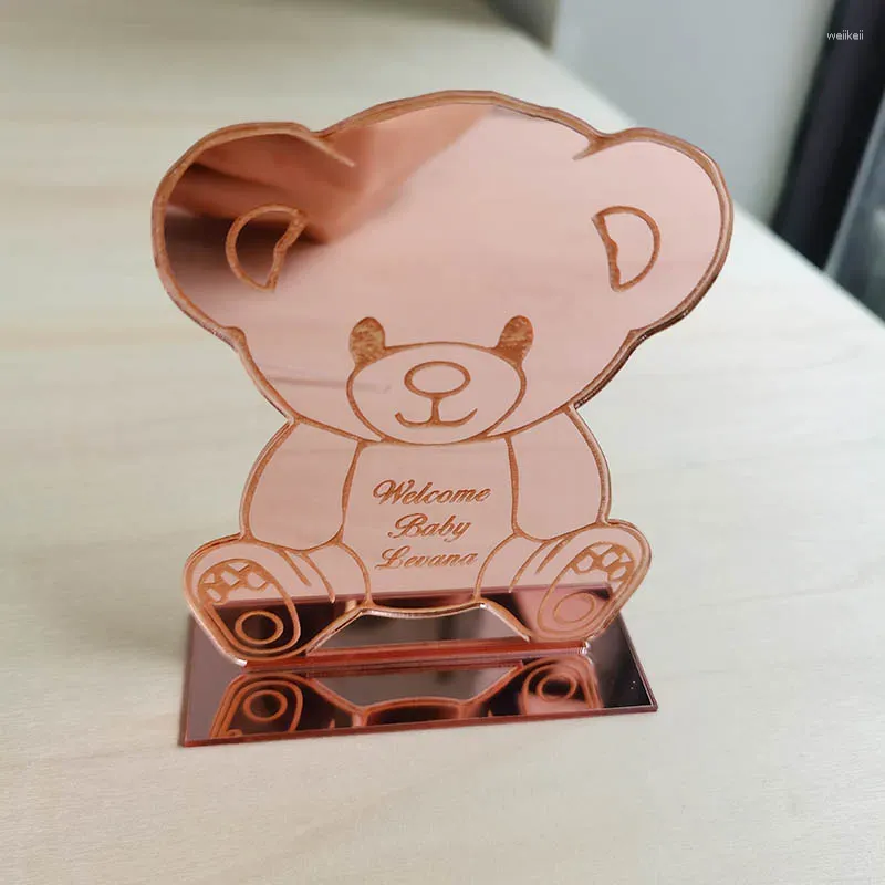 Party Supplies 10st Teddy Bear Custom Mirror Acrylic Baby Shower Favors Babyshower Decoration Personlig presentetikett