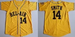 Men Moive Bel-Air Academy 14 Will Smith Baseball Jersey The  Prince of Bel Air Team Color Yellow All Stitched Uniform Hip Hop For Sport Fans Breathable Cool Base