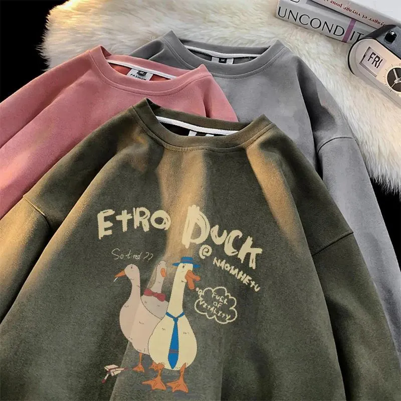 Erkek hoodies yorgun ördekler baskılı erkekler komik süet sweatshirts hip hop büyük boy kazaklar sonbahar üstleri karikatür erkek giyim y2k