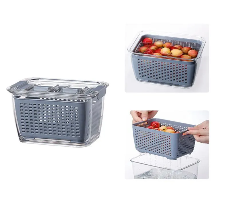 Caja de almacenamiento multifuncional de lavado de plástico Fraso de fruta y vegetales Cesta de cocina Refrigerador de refrigerador Caja de conservación de alimentos 2010307004008