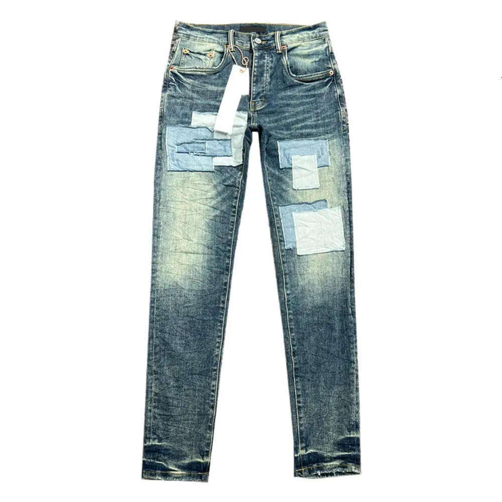 Paarse Jeans Ontwerpers Mode Heren Dames Broeken Paars High Street Retro Verf Vlek Slanke Voeten Micro-elastisch Hip-hop Rits Nijlpaard Sticker Borduursel Recht