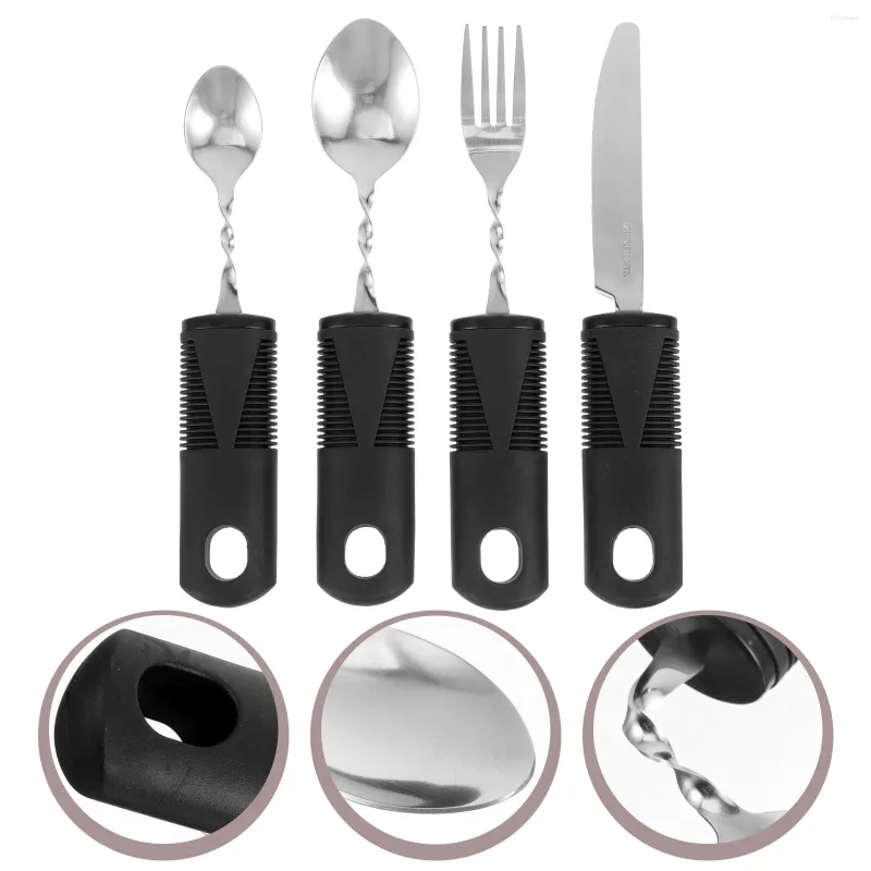 Dinnerware Sets 4 Pcs Bendable Cutlery Stainless Steel Utensils Adult Tool Portable For Adults Tableware Elderly Rubber Gadgets Disabled