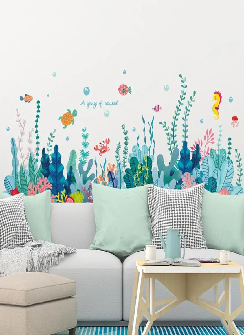 Shijuehezi alga marinha adesivos de parede de peixe diy plantas de água decalques de parede para garotas quarto de bebê decoração de banheiro em casa 2011301680125