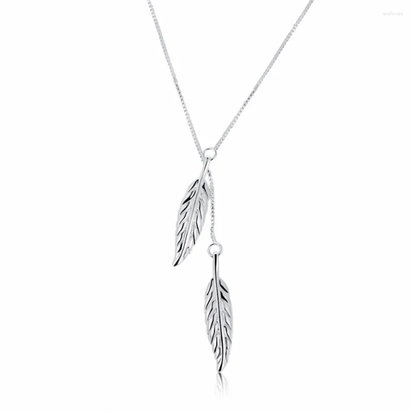 Pendanthalsband 925 Sterling Silver Chain Classic Retro Double Tree Leaf Female Art Necklace Cocktail Party