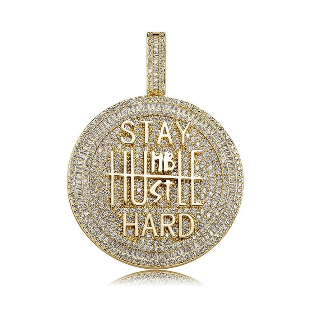 Iced Out Round Shape Diamond Pendant Necklace Letter Saty Hard Gold Silver Plated Mens Bling Hip Hop Jewelry259j