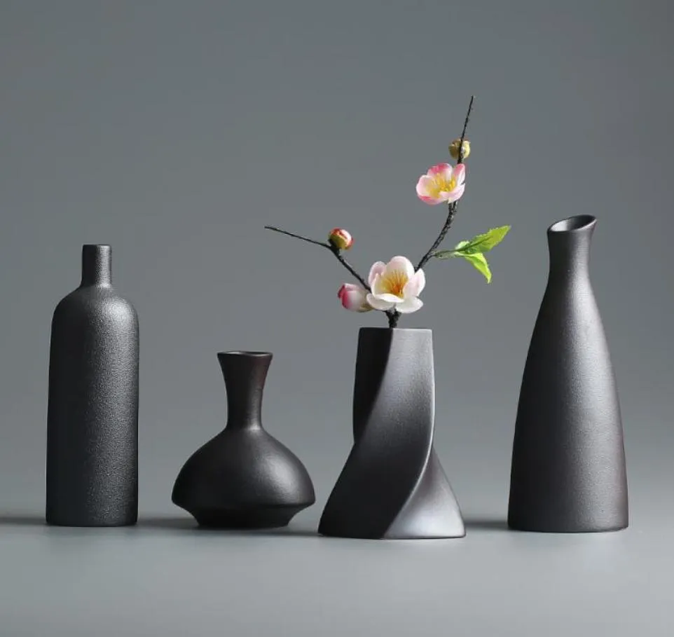 Modern keramisk vas kreativ svart bordsskiva vaser tydroponiska containrar blomma potten heminredning hantverk bröllop dekoration t2006245612023