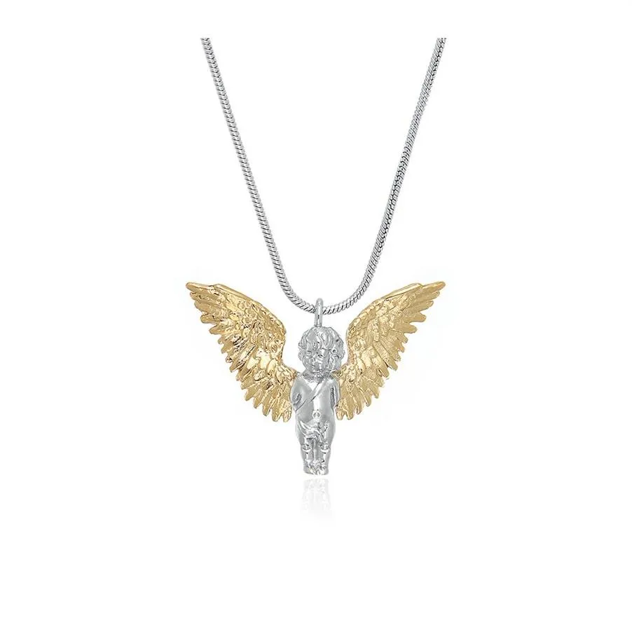 Retro Gold and Silver Angel Necklace Wing Titanium Steel Personality Soil Hoppning Di Accessories Street Hip Hop Sweater Chain271f