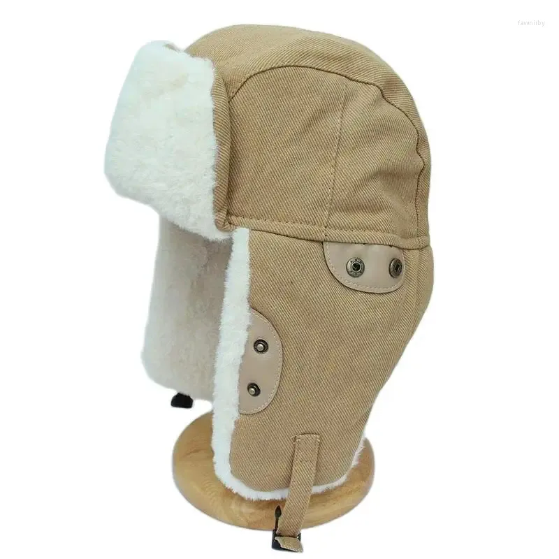 Berets Winter Russian Hats Outdoor Unisex Men Women Thick Warm Snow Earflap Bomber Caps Ear Protection With Plush