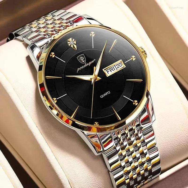Нарученные часы poedagar ultra thin watch для мужчин Минимализм бизнес -стиль светящийся календарь часы мужчина Wtaersroper stainless