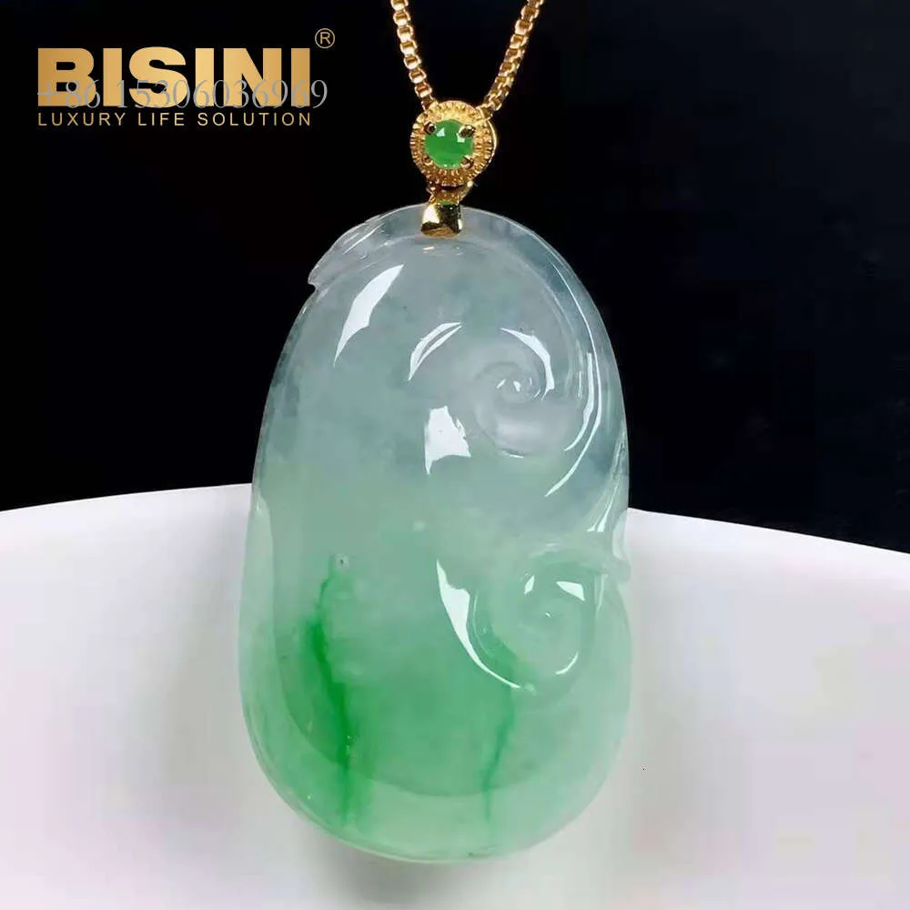Kristallklart naturlig iskallgrön jadeit gult guld med diamantis flytande färgad jade ruyi hänge charms