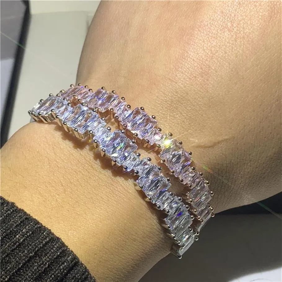 Joyas de lujo hechas a mano 925 plata esterlina princesa corta diamante blanca circón cúbico irregularidad de la muñeca de la muñeca del brazalete de la muñeca261h